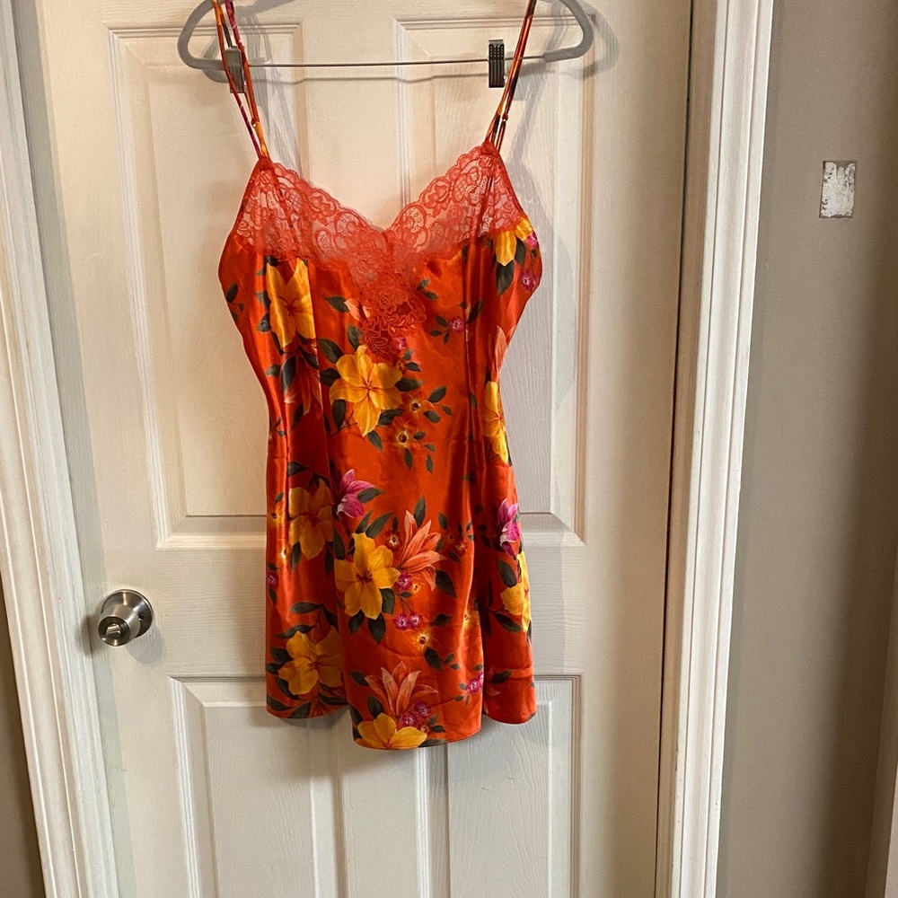 Victoria's Secret Orange Floral Lace Chemise